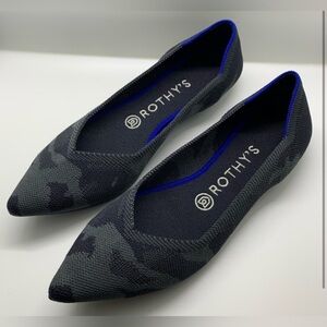Rothy’s The Point Dark Gray Camo Flats Size 8 Womens Retired Style Washable Knit
